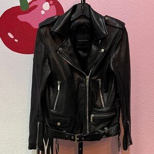 Nour Hammour Black Classic Lambskin Leather Moto Biker Jacket Size 36 (small)
